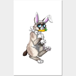 Bobtail BunnyCat: Snowshoe Point (White) Posters and Art